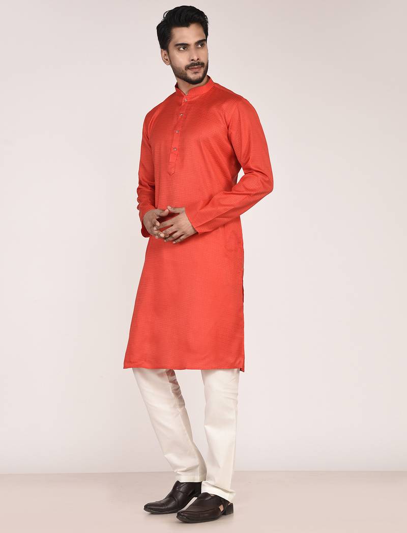 Men's self embossed cotton straight kurta