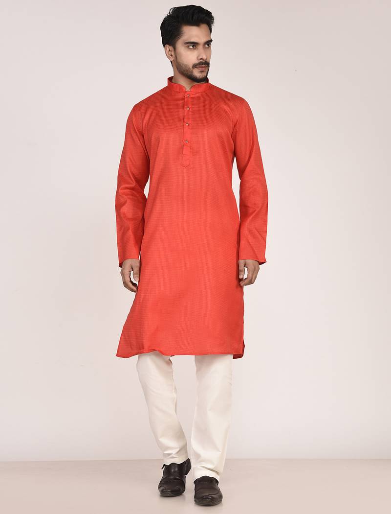 Men's self embossed cotton straight kurta