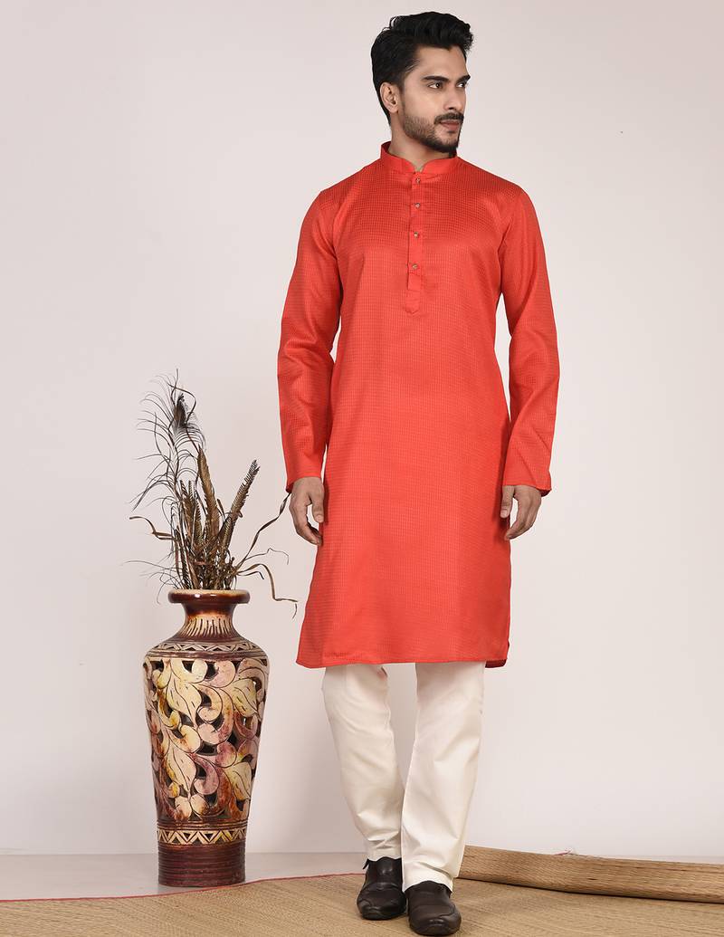 Men's self embossed cotton straight kurta