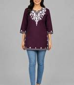Wine embroidered cotton short kurti 