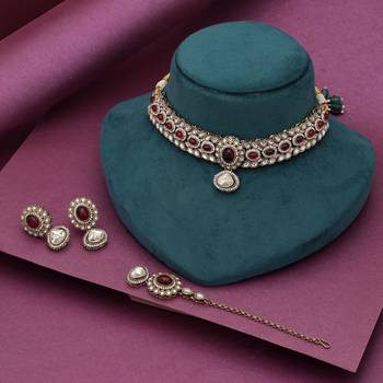Red color choker kundan necklace set 2
