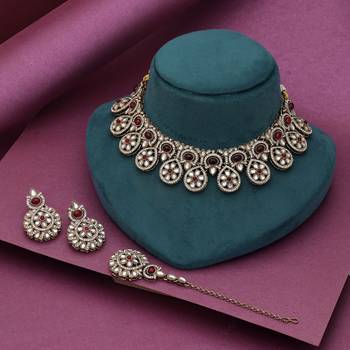 Red color kundan necklace set 2