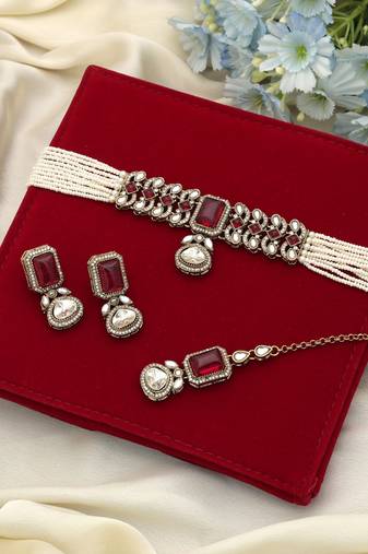 Rani color choker kundan necklace set