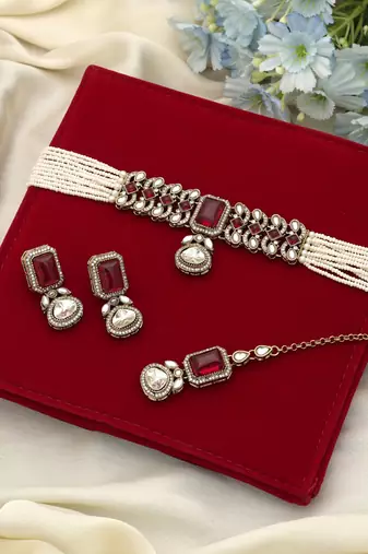Rani color choker kundan necklace set