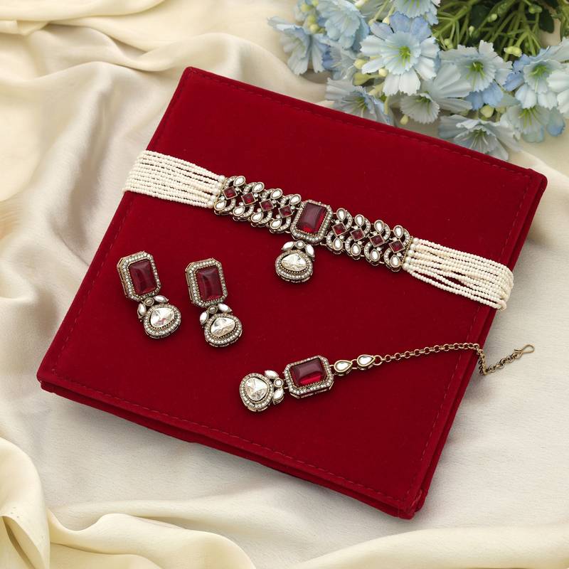 Rani color choker kundan necklace set