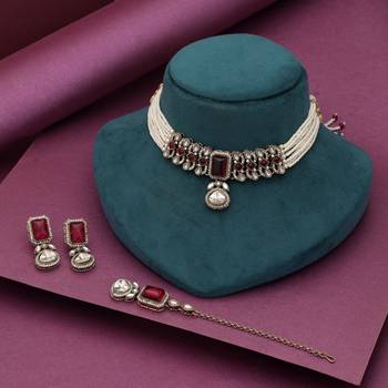 Rani color choker kundan necklace set 2