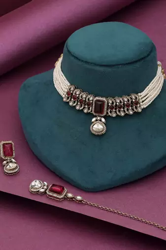 Rani color choker kundan necklace set