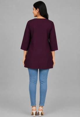 Wine embroidered cotton short kurti  2