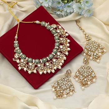 White color meena work kundan necklace set 1