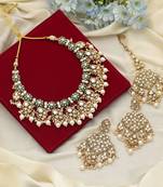 White color meena work kundan necklace set