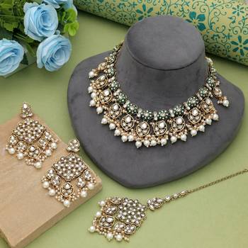 White color meena work kundan necklace set 2