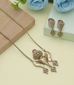 Light pink color lord ganesha american diamond necklace set