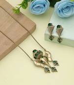 Green color lord ganesha american diamond necklace set