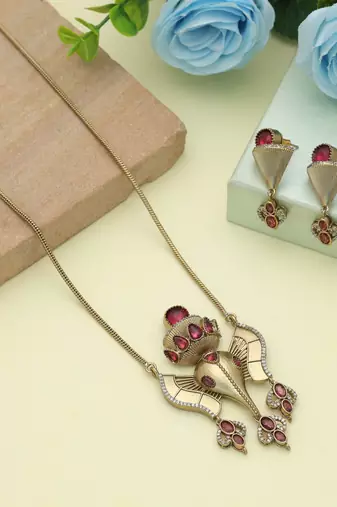 Rani color lord ganesha american diamond necklace set
