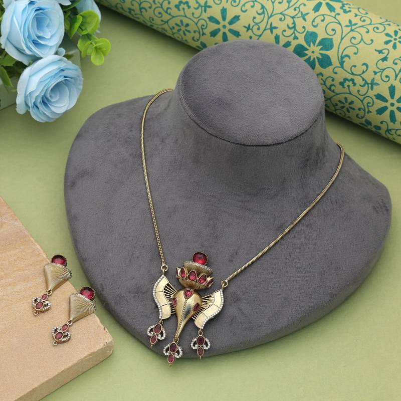 Rani color lord ganesha american diamond necklace set