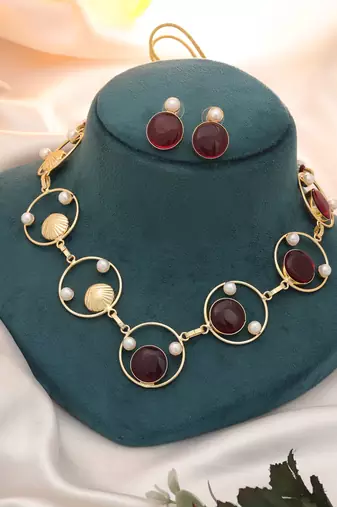 Maroon color amrapali necklace set