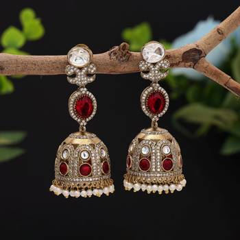 Maroon color american diamond earrings 1