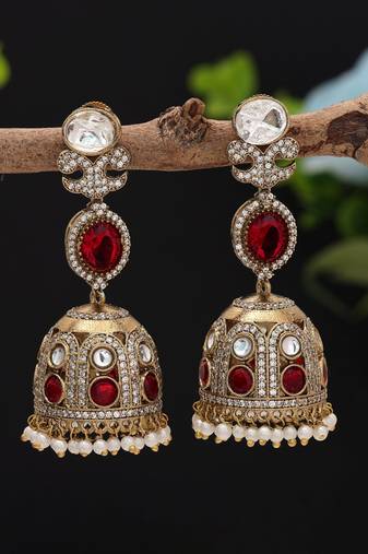 Maroon color american diamond earrings