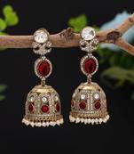 Maroon color american diamond earrings