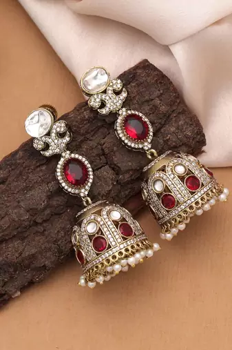 Maroon color american diamond earrings