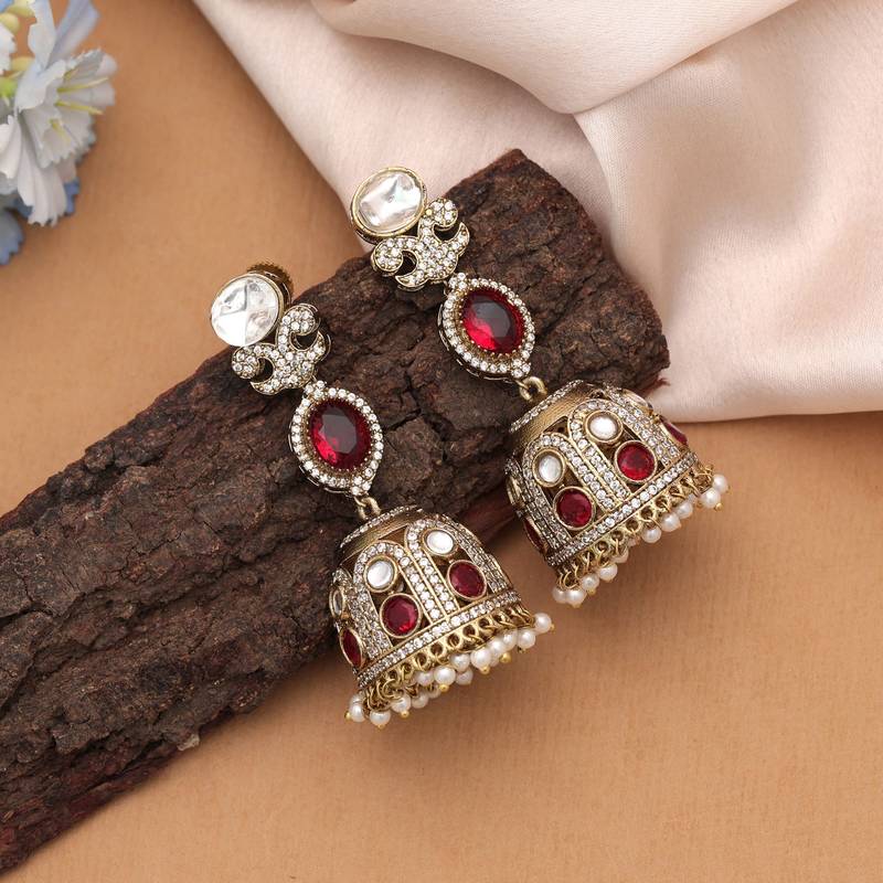 Maroon color american diamond earrings