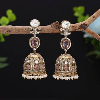 Light pink color american diamond earrings 1