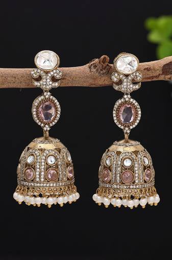 Light pink color american diamond earrings