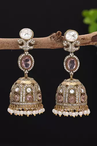 Light pink color american diamond earrings