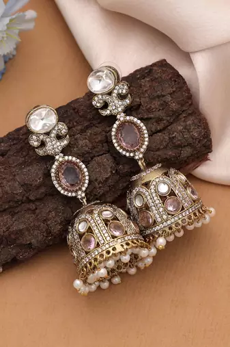 Light pink color american diamond earrings