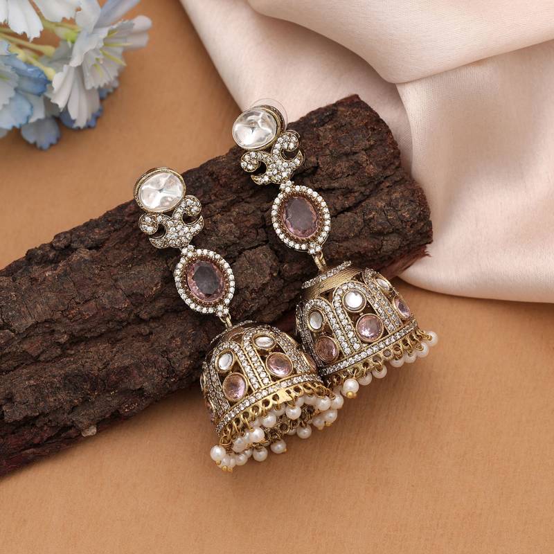 Light pink color american diamond earrings