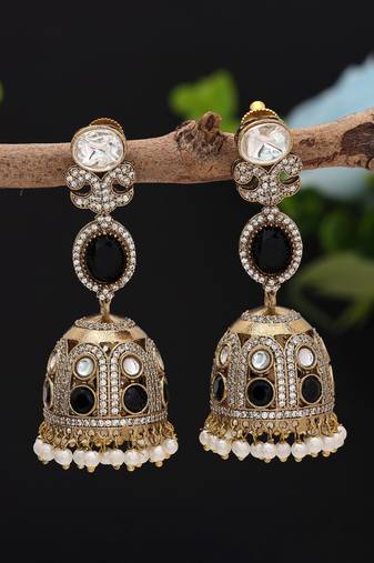 Black color american diamond earrings