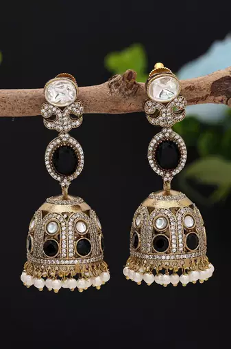 Black color american diamond earrings