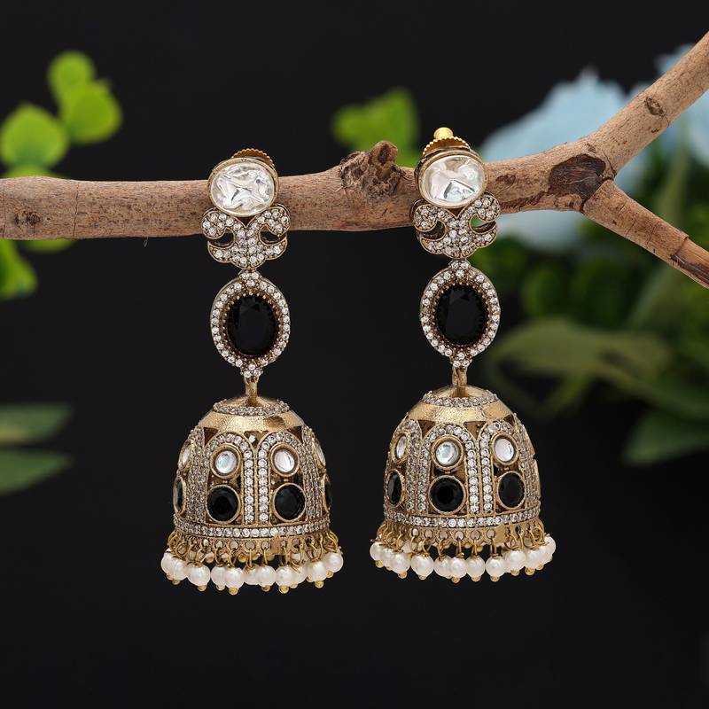 Black color american diamond earrings