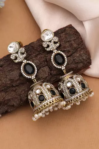 Black color american diamond earrings