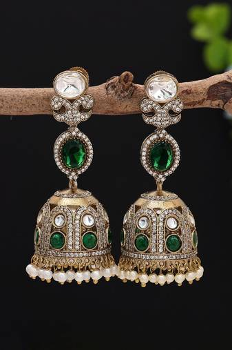 Green color american diamond earrings