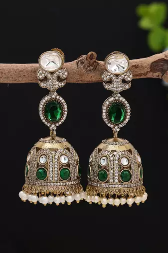 Green color american diamond earrings