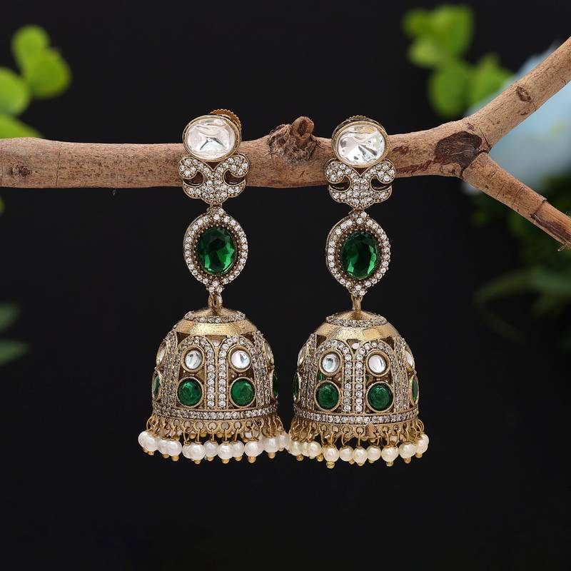 Green color american diamond earrings