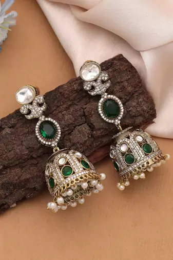 Green color american diamond earrings