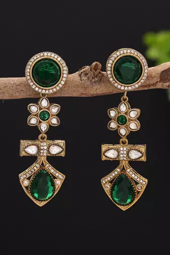 Green color american diamond earrings