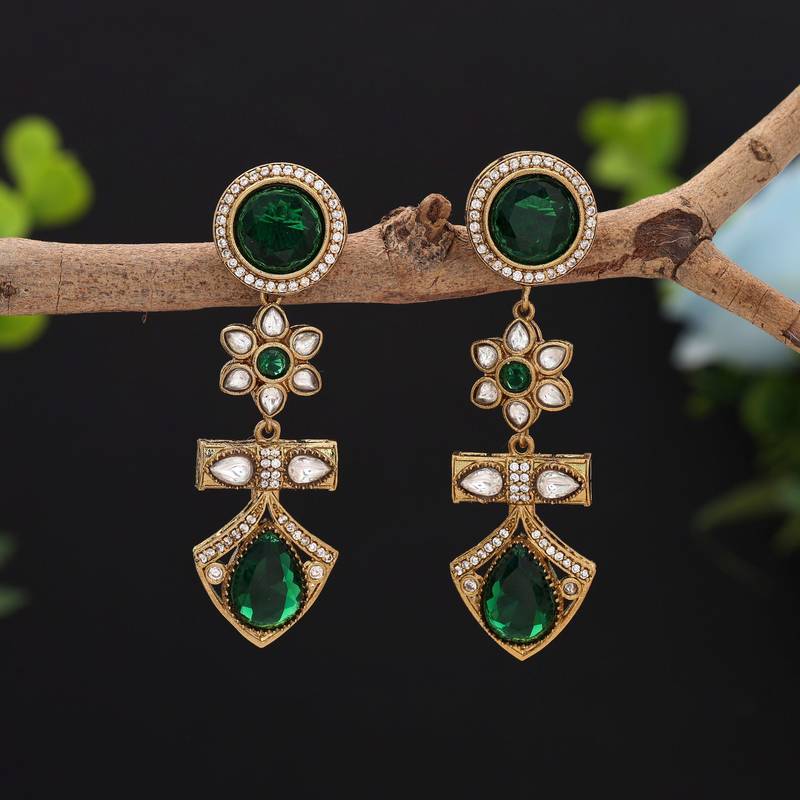 Green color american diamond earrings