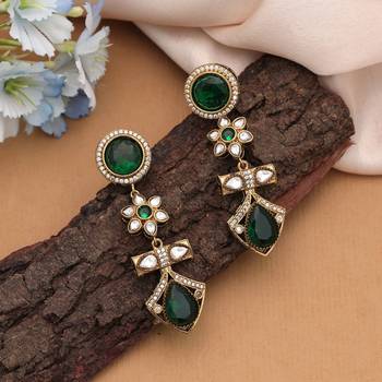 Green color american diamond earrings 2