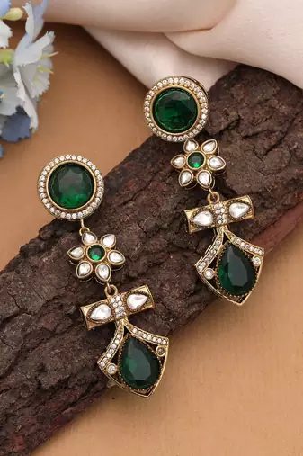 Green color american diamond earrings