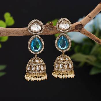 Firozi color american diamond earrings 1