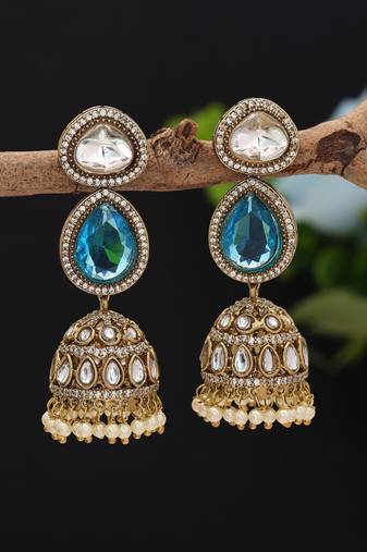Firozi color american diamond earrings