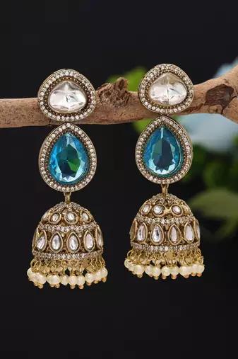 Firozi color american diamond earrings