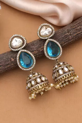 Firozi color american diamond earrings