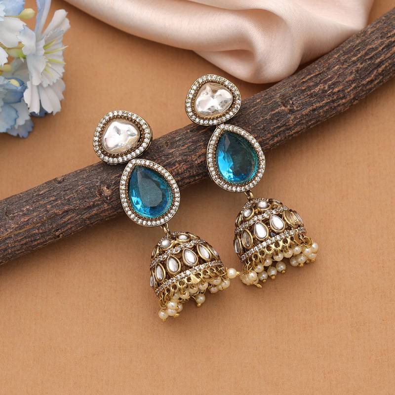 Firozi color american diamond earrings