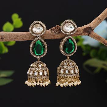 Green color american diamond earrings 1