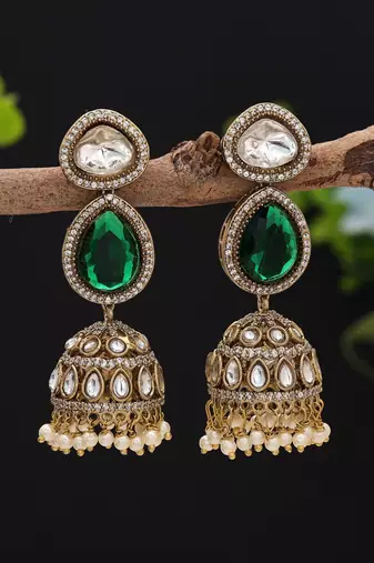 Green color american diamond earrings