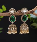 Green color american diamond earrings